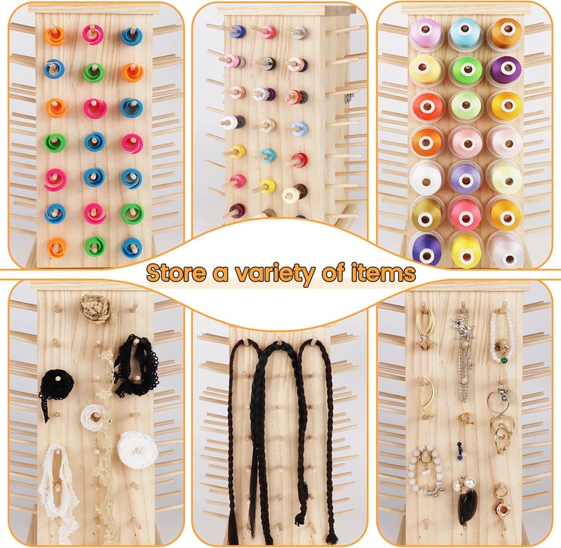 New brothread 93 Spools (DIY) 360° Fully Rotating Wooden Thread Rack/Thread Holder Organizer with Inner Storage Compartments for Sewing, Quilting, Embroidery, Hair-braiding and Jewelry - Image 5